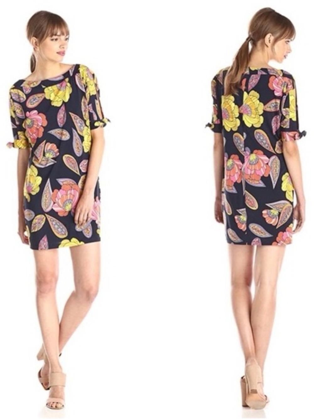 Trina Turk Floral Navy Dress with Yellow and Pink Accents